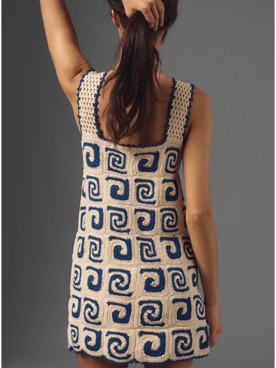 RHODE Dresses & Skirts - RHODE Crochet Block Spiral Mini Dress - Blue and Cream